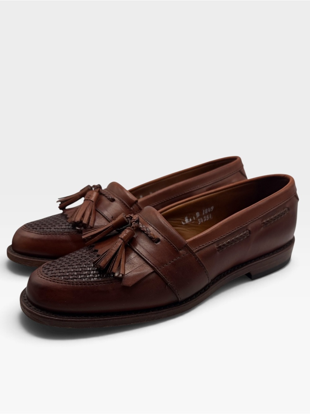 Allen Edmonds Brown Woven Tassel Slip-On Leather Loafers Size 8 Style Cody